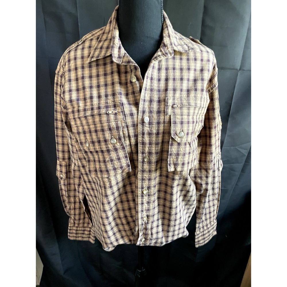 CABELA'S Men's Plaid Long Sleeve Shirt‎ Brown Size Small Outdoor Flannel Casual